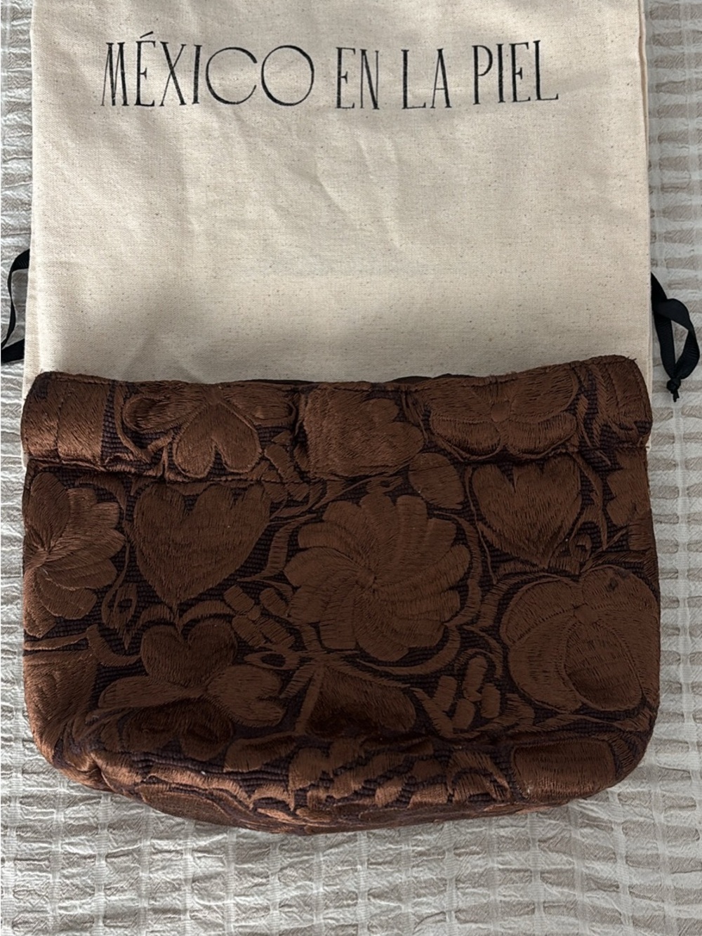 Brown Floral Embroidered Clutch